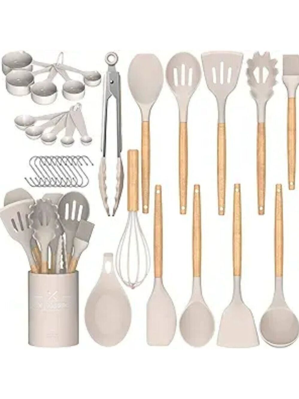 Umite Chef 33 Pcs Silicone Kitchen Utensil Set with Wooden Handle Non-Stick Spat
